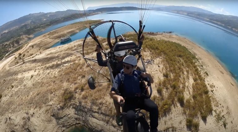 Paragliding training student practicing ground handling techniques in Ermenek